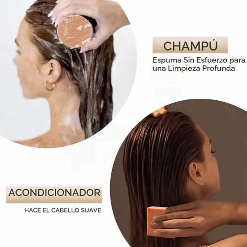 Vista 6 de Barra de champú y acondicionador de agua de arroz para cabello suave y fortalecedor, 2 barras