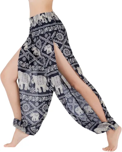 Vista 4 de LOFBAZ Pantalones de yoga harén con abertura alta para mujer, pijama, pantalones deportivos para la playa