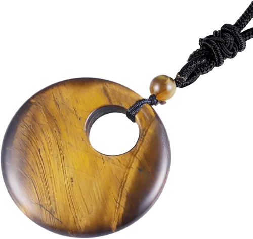 Vista 2 de SUNYIK Collar con colgante de moneda de la suerte para mujeres y hombres, joyería de amuleto de cristal curativo unisex, forma redonda de dona