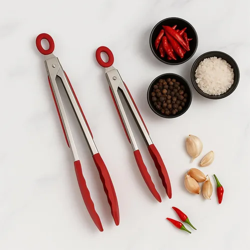 Vista 2 de Freshware Pinzas de cocina de acero inoxidable para cocinar con puntas de silicona, pinzas de silicona para asar a la parrilla, servir alimentos