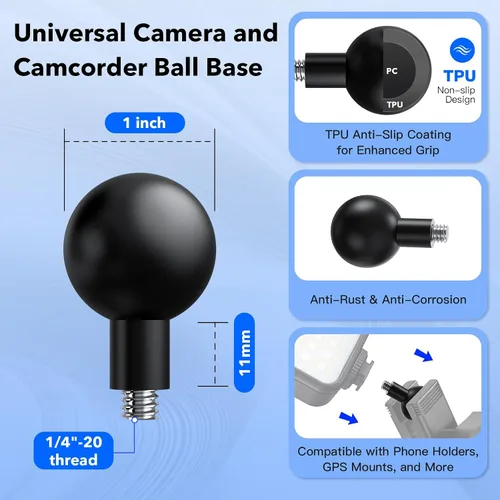 Vista 2 de Adaptador de bola de tamaño B de 1 pulgada a tornillo de 1/4"-20 – Convertidor de montaje de cámara, se adapta a bases de bola estándar de 1