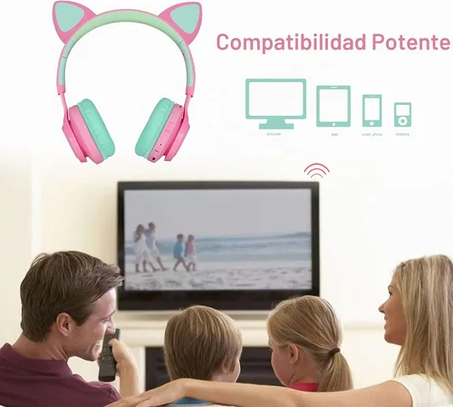 Vista 9 de Riwbox CT-7 - Auriculares Bluetooth para niños, con luz LED, inalámbrico, con micrófono y control de volumen para viajes, escuela, teléfonos