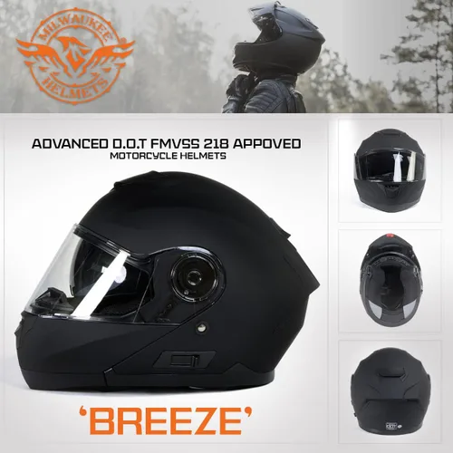 Vista 7 de Milwaukee Helmets Breeze - Casco modular de motocicleta plano negro avanzado con visera desplegable aprobado por DOT MPH9814DOT - XS
