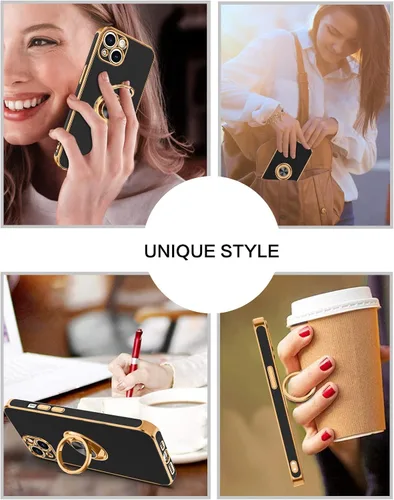 Vista 6 de BENTOBEN Funda para iPhone 13, funda para iPhone 13, ajuste delgado, soporte de anillo de 360°, soporte magnético para automóvil, soporte para Negro