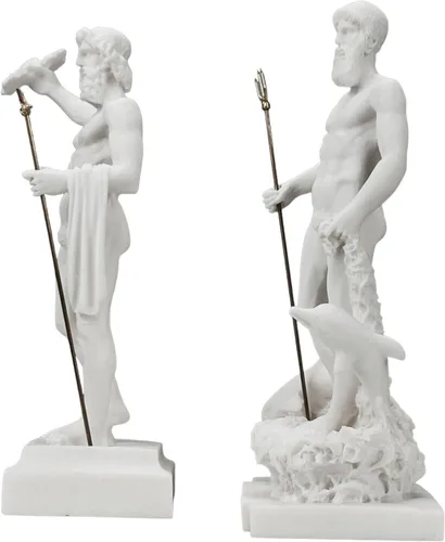 Vista 4 de Set Dioses Zeus y Poseidón estatua de mármol fundido griego figura escultura decoración