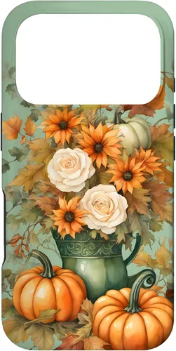 Vista 30 de Vintage Autumn Flower Fall Pumpkin Teal Case for iPhone 17