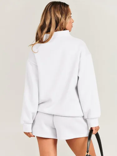 Vista 5 de ANRABESS Conjunto de 2 piezas para mujer, sudadera y pantalones cortos, de gran tamaño, casual, conjunto de sudadera para descansar, conjunto