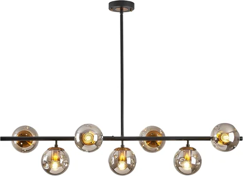 Vista 15 de DDLLDESHI Lámpara de araña de 6 luces dorada con cubierta esférica de vidrio Sputnik, lámpara de techo de 34" de gran tamaño para comedor, lámparas