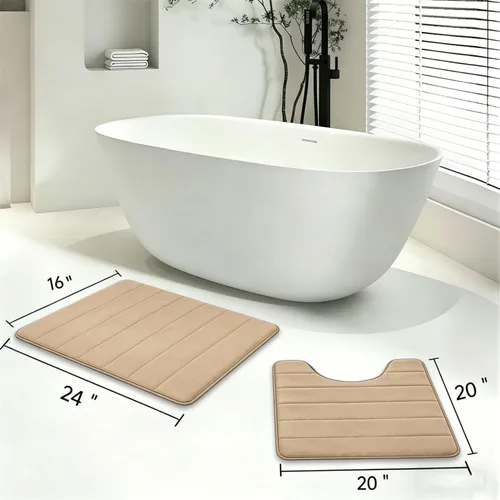 Vista 2 de Juego de 2 alfombras de baño de espuma viscoelástica, súper suaves, absorbentes, de secado rápido, alfombras de baño de espuma viscoelástica