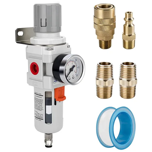 Vista 9 de NANPU Regulador de filtro de aire comprimido NPT de 1/2 pulgada combinado a cuestas, drenaje automático, elemento de latón de 5 micrones, cuenco