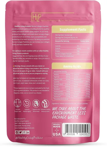 Vista 2 de Healthy Living Proteins – Bovino hidrolizado – Proteína de colágeno tipo 1 y 3 sin sabor – Polvo de colágeno – Alimentado con pasto – Rasied Rasied