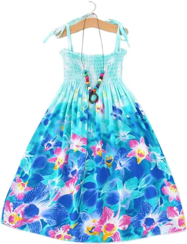 Vista 4 de Flenwgo Vestidos bohemios para niñas, floral, sin mangas, arcoíris, playa, con collar, 2-12T