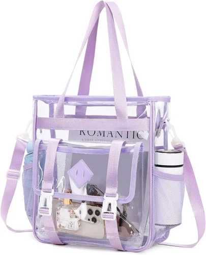 Vista 11 de MUSEVOS Bolsa Tote Transparente Aprobada para Estadios 12x6x12 pulgadas, Bolsa Tote Transparente de PVC Reforzada de Servicio Pesado Resistente al