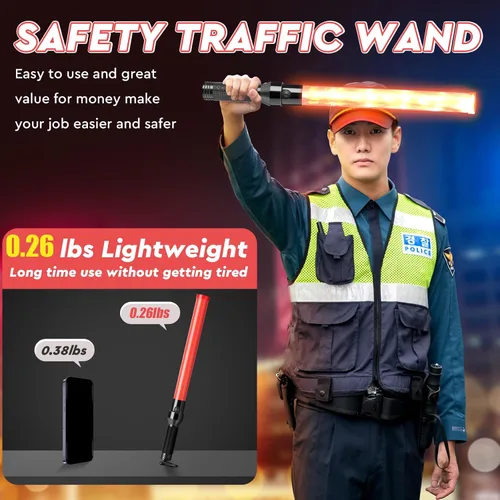 Vista 5 de Kanayu Varita de tráfico de señal, bastón de control de tráfico LED, con 3 modos intermitentes, varita de control de seguridad para guía