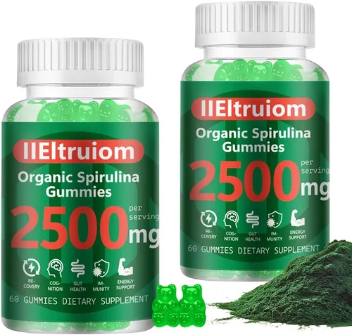 Vista 10 de Gomitas de Clorella de espirulina azul orgánica, 13 en 1 Super Greens & Superfoods, espirulina de 2500 mg de energía diaria mejorada con musgo