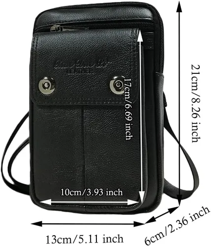 Vista 6 de Cuero Genuino Hombres Wasit Pack Con Correa De Cinturón De Hombro Bolsa De Teléfono Celular Style1-Negro