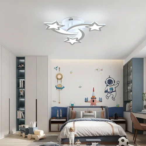 Vista 3 de Goeco Lámpara de techo Kidsroom, 3 modos de luz (3000 K/4500 K/6000 K) acrílico blanco cerca del techo, lámpara de techo de dibujos animados