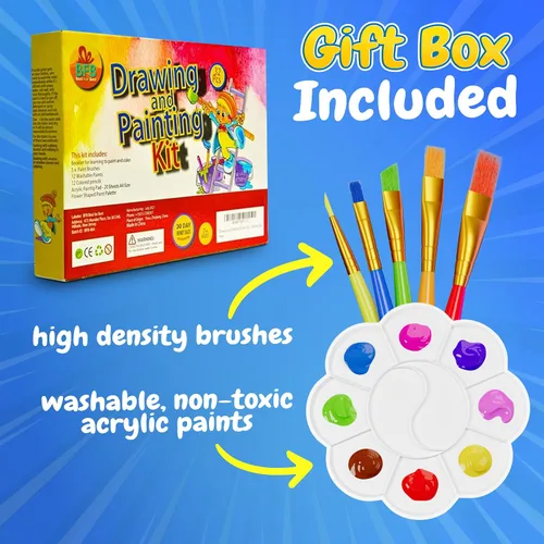 Vista 6 de BFB - Juego de pintura para niños con folleto de aprender a dibujar, 32 piezas de suministros de pintura, kit de pintura para niños, kit de pintura
