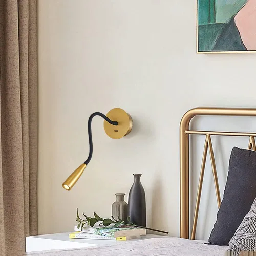 Vista 4 de Lámpara de pared con cuello de cisne LED, lámpara de lectura LED cableada con interruptor, 2 paquetes de accesorios de iluminación de cabecero