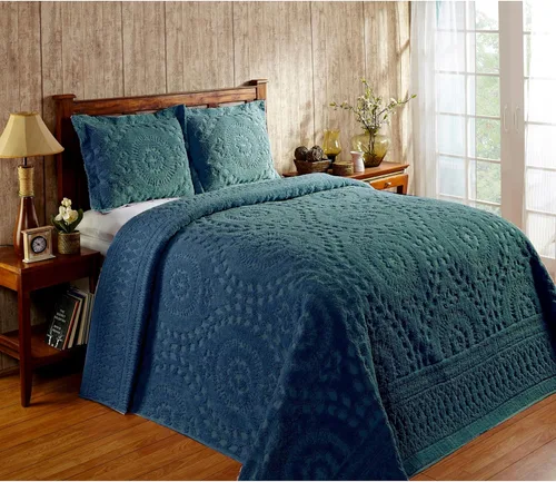 Vista 12 de Better Trends 1 colcha de chenilla tamaño matrimonial/doble, ropa de cama de chenilla 100% algodón, patrón de medallón ligero, decoración