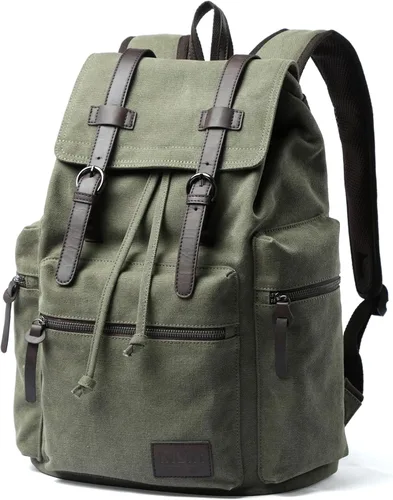 Vista 9 de MOYYI Mochila de lona para hombre para laptop de 13 a 17.3 pulgadas, mochila vintage duradera con ribete de cuero para uso diario, universidad