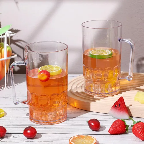 Vista 6 de Mifoci 12 tazas de cerveza de plástico de 26 onzas con asas, vasos de plástico transparente, vasos a granel reutilizables de acrílico para beber