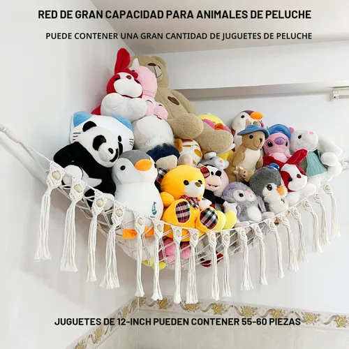 Vista 4 de Red Grande para Animales de Peluche o Hamaca, Hamaca de Juguete de Macramé Boho con Luces LED, Red que Decora la Habitación y Ahorra Espacio