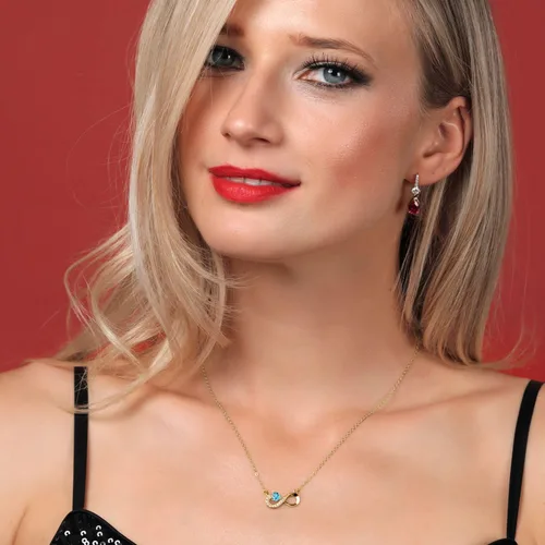 Vista 5 de Gem Stone King Collar con dije de infinito para mujer, en plata chapada en oro amarillo de 18 quilates, con piedra natal en forma de corazón