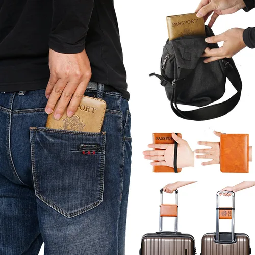 Vista 8 de Funda para pasaporte con bloqueo RFID de piel, organizador de documentos de viaje