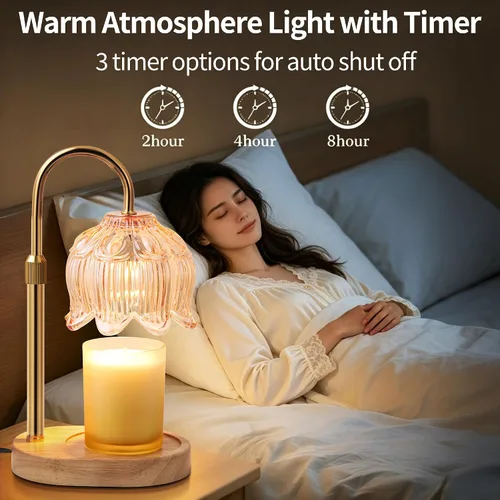 Vista 4 de Lámpara calentadora de velas de flores para velas de tarro con temporizador y regulador, altura ajustable que se adapta a tarros grandes de hasta