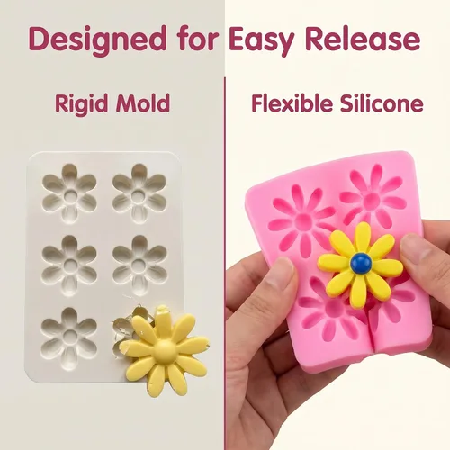 Vista 7 de Moldes de silicona de margarita y crisantemo, formas de flores multiusos para decoración de pasteles, fabricación de chocolate y manualidades
