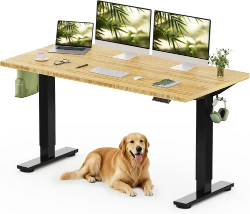 Vista 10 de FLEXISPOT Escritorio de pie de bambú sólido, escritorio de bambú real de 48 x 24 pulgadas con grano natural, estación de trabajo duradera