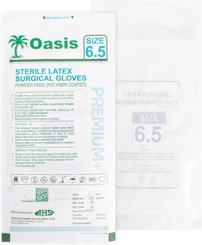 Vista 2 de Generic Guantes quirúrgicos de látex sin polvo, tamaño 6.5, 50 pares/caja