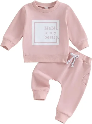 Vista 15 de Ropa para bebé y niña, sudadera de manga larga con estampado de letras y pantalones jogger elásticos recién nacidos, conjunto de otoño e invierno