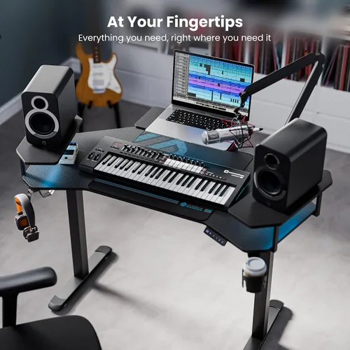 Vista 4 de EUREKA ERGONOMIC Aero - Escritorio eléctrico de pie en forma de W de 55 pulgadas, escritorio para juegos de computadora de altura ajustable con Negro