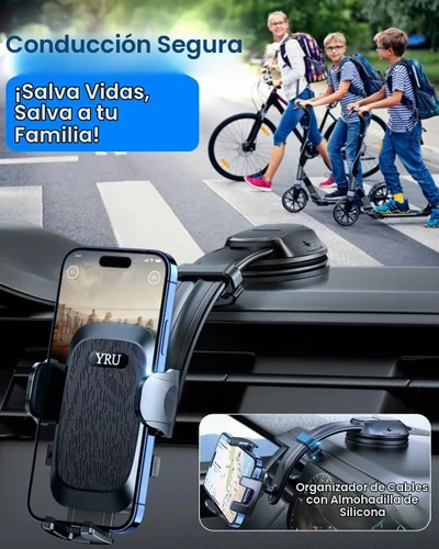 Vista 4 de YRU Soporte de teléfono para automóvil [brazo de aluminio ajustable y flexible para 2026] Soporte de teléfono celular para salpicadero del Negro