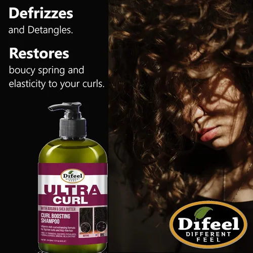 Vista 5 de Difeel Ultra Curl con Argán y Manteca de Karité - Champú para aumentar los rizos de 12 onzas, champú sin sulfato hecho con ingredientes naturales