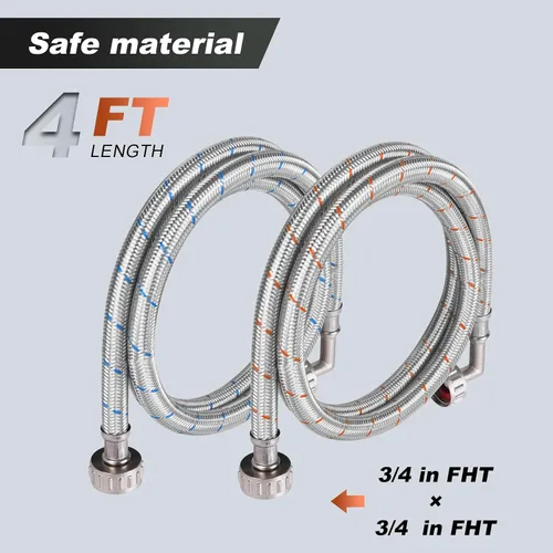 Vista 7 de Mangueras de lavadora - 4 pies - rojo azul Washer Hoses Stainless Steel Braided With Wrench Burst Proof Water Supply Lines Universal Fit to Hot