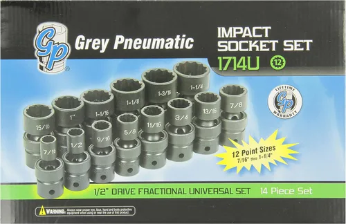 Vista 2 de Grey Pneumatic 1714U - Juego fraccionario universal de longitud estándar de 12 puntos, 1/2", 14 piezas
