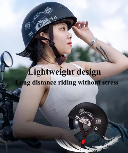 Vista 4 de Casco retro novedoso y genial, gorra de béisbol alemana vintage para motocicleta, casco abierto para adultos, mujeres y hombres, para bicicleta