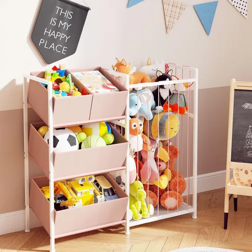 Vista 7 de BBLIKE Almacenamiento de animales de peluche, organizador de almacenamiento para niños con 4 contenedores extraíbles, organizador de almacenamiento