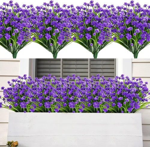 Vista 19 de AmyHomie 20 paquetes de flores artificiales para exteriores, resistentes a los rayos ultravioleta, no se decoloran, plantas de plástico, decoración