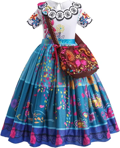 Vista 2 de JingDan Vestido de Encanto para niñas, disfraz de Mirabel Isabela, ropa de cosplay de Halloween con accesorios, 2T-10T