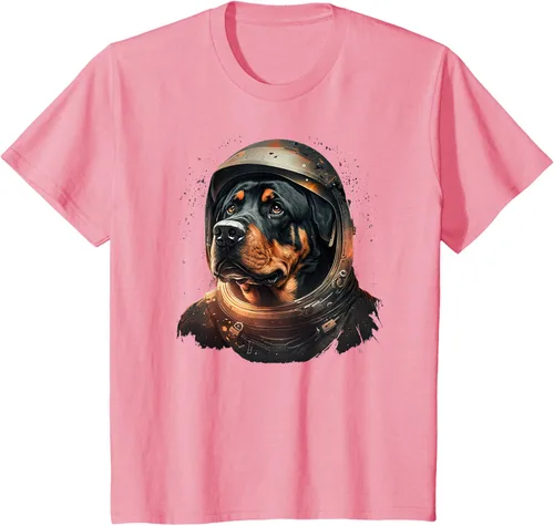 Vista 85 de Divertida camiseta Rottweiler con diseño de astronauta rottweiler en galaxia espacial, Negro