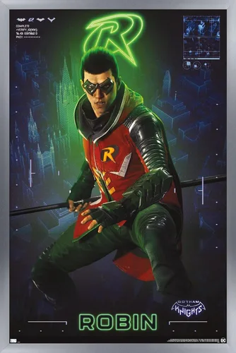 Vista 9 de Trends International DC Comics Gotham Knights - Póster de pared de Robin, 14.725 x 22.375 pulgadas, versión enmarcada de madera de granero