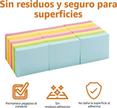Vista 2 de Amazon Basics Notas adhesivas mini rectangulares, 1.5x2 pulgadas, almohadillas autoadhesivas de colores brillantes, fáciles de usar para el hogar
