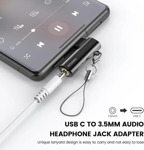 Vista 3 de MOSWAG Adaptador de auriculares USB C a conector tipo C de 0.138 in, micrófono auxiliar en ángulo derecho, dongle de audio de aleación de zinc