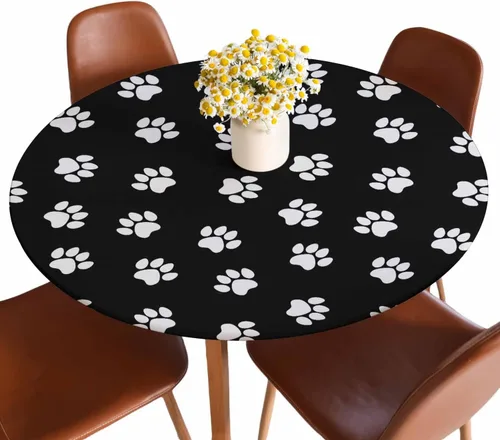 Vista 11 de Mantel de ajedrez blanco y negro con cuadrículas redondas, planos, abstracto, impermeable, lavable, para mesa de comedor ajustable de 40 a 44