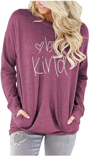 Vista 3 de ONLYSHE - Sudadera para mujer, cuello redondo, casual, holgada camiseta manga larga