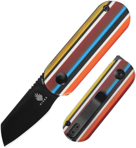 Vista 9 de Kizer Mini cuchillo de bolsillo de bahía con mango micarta de patrón de vórtice, V2583A6 Negro- gris